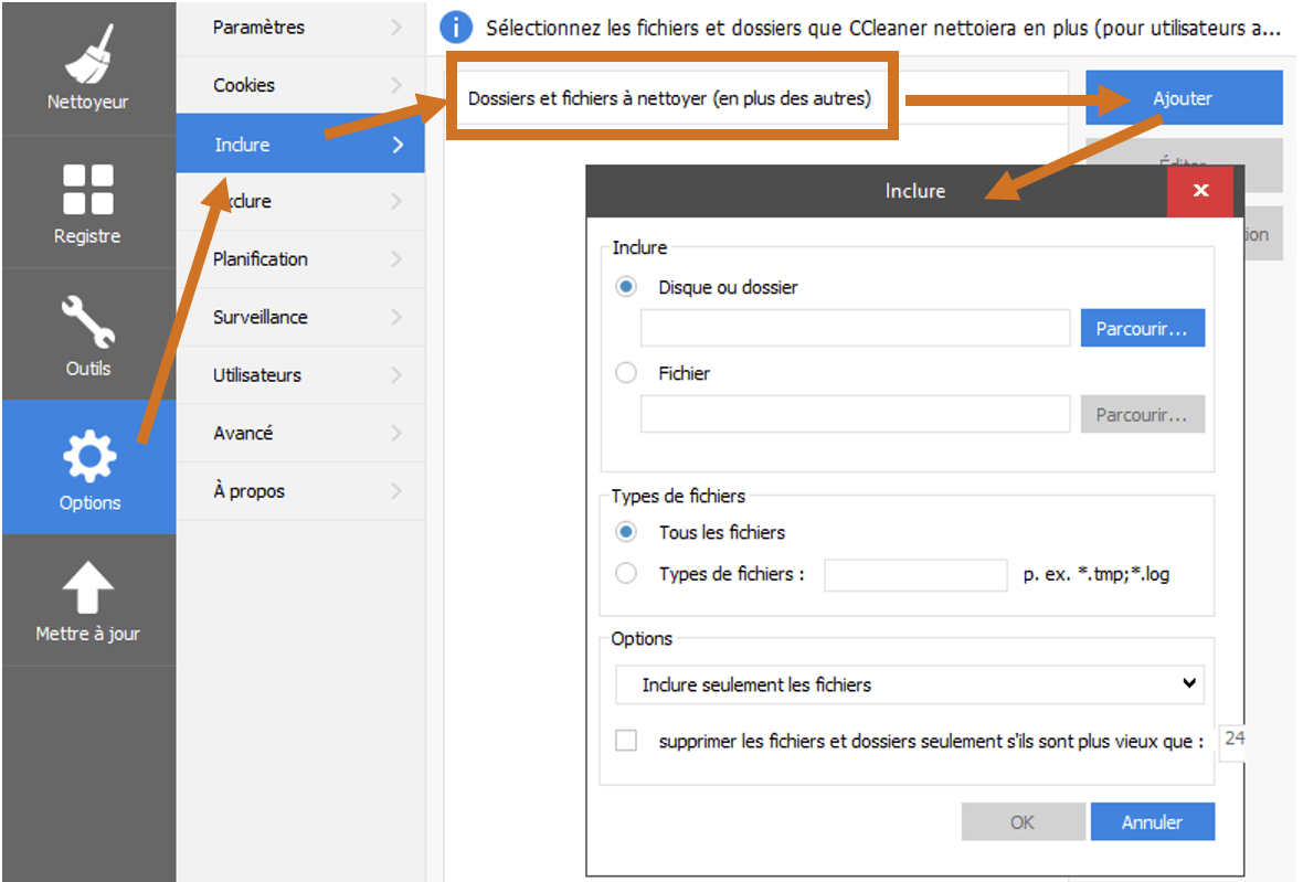 CCleaner - Inclure