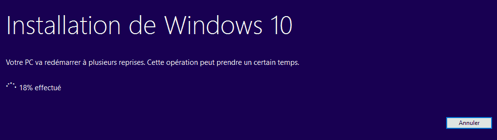 Installation de Windows 10 - Avancement