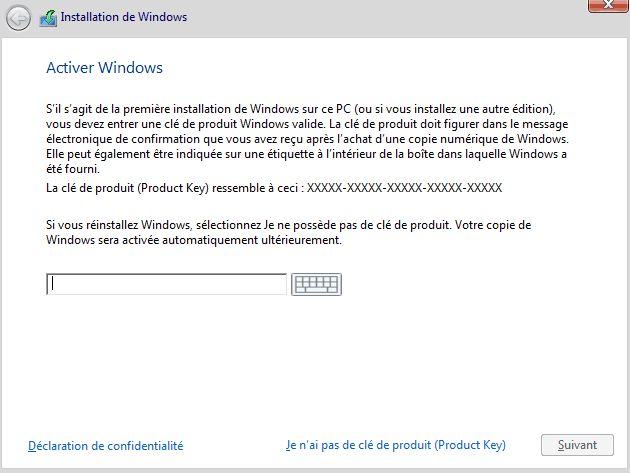 Installer Windows 10 - Activation