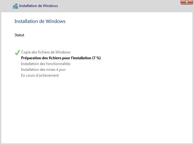 Installer Windows 10 - Avancement