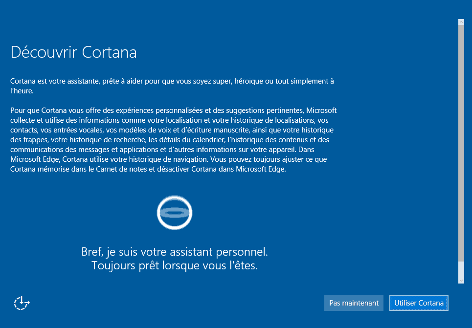 Installer Windows 10 - Cortana