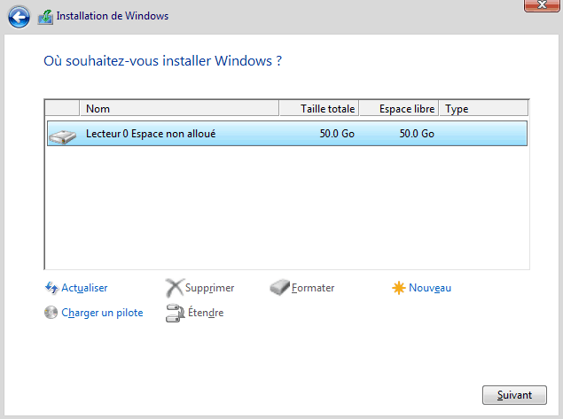 Installer Windows 10 - Emplacement