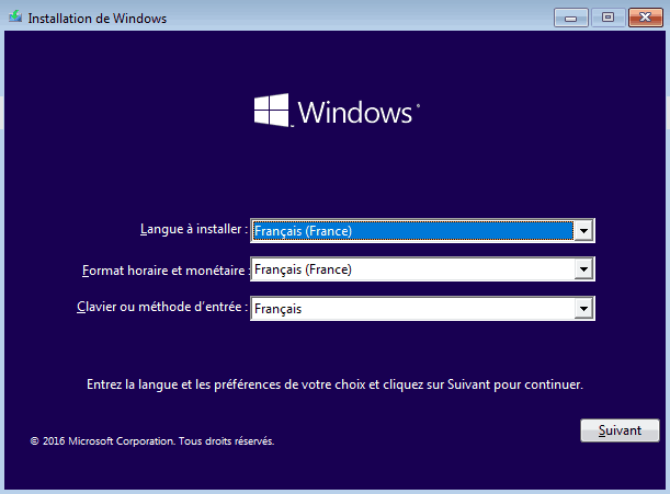 Installer Windows 10 - Langue-Horaire-Clavier